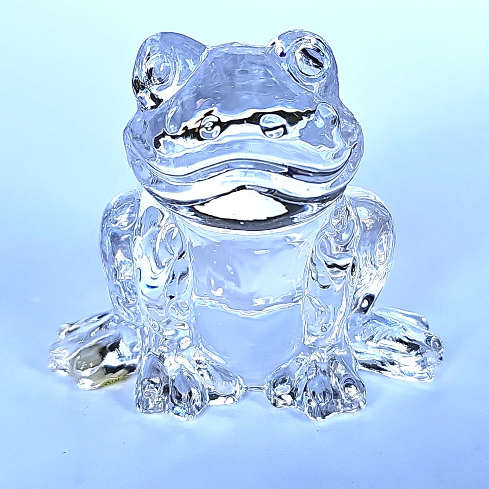 Vintage Clear Lead Crystal Frog Figurine Paperweight Animal Decor Collectible